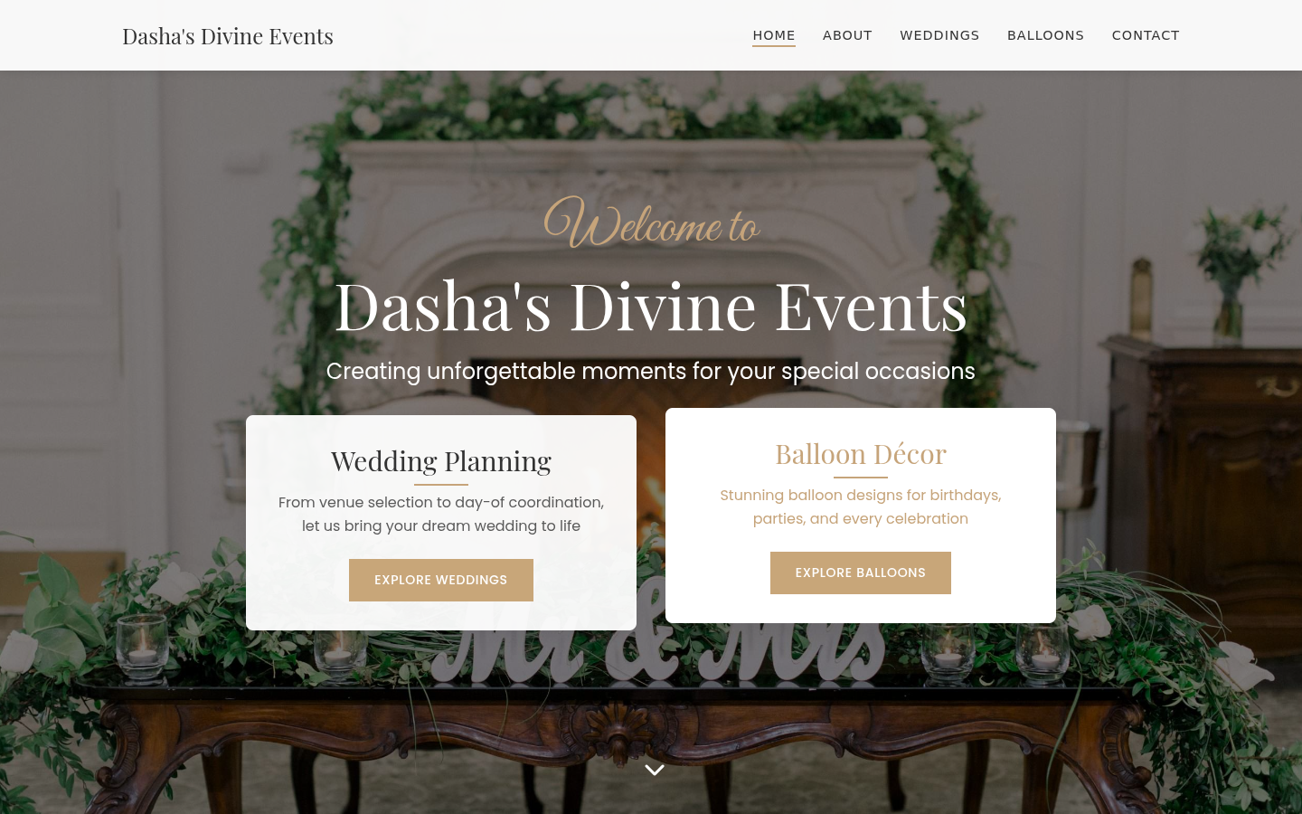 Dasha's Divine Events website